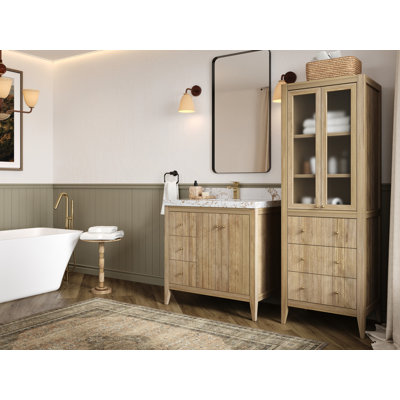 Atlanta Teak Wood 36 In. W X 22 In. D Center Sink Bathroom Vanity In Light Graywashed With 2 In. Venatino Quartz