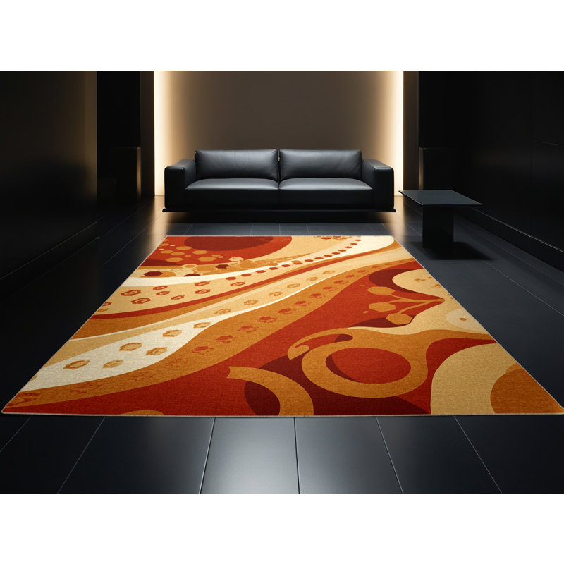 Machine Washable Wilkerson Charcuterie Board Eclectic Abstract Rug in Brown – Beige Binding, 8x12