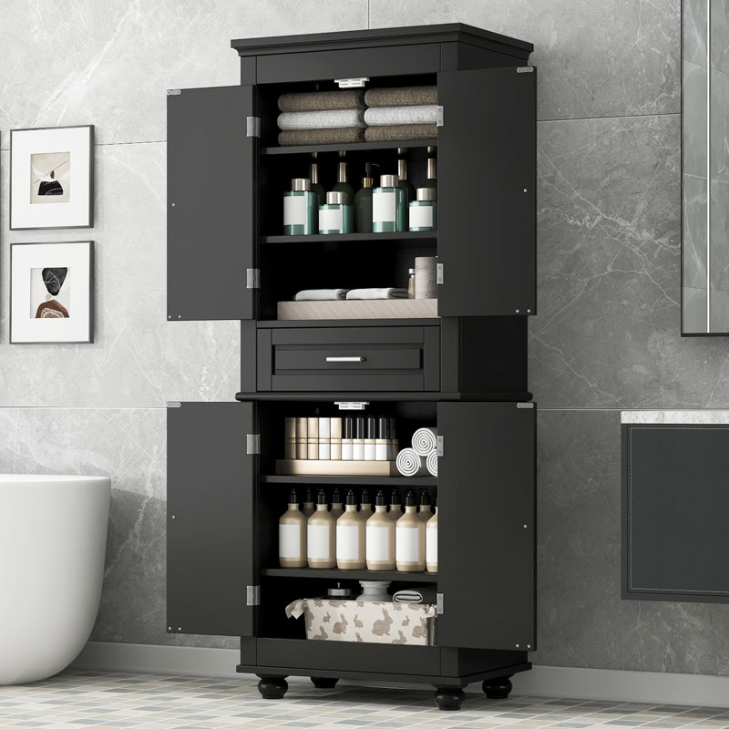 Grande armoire de rangement pour salle de bain avec espace de rangement multifonctionnel, Noir