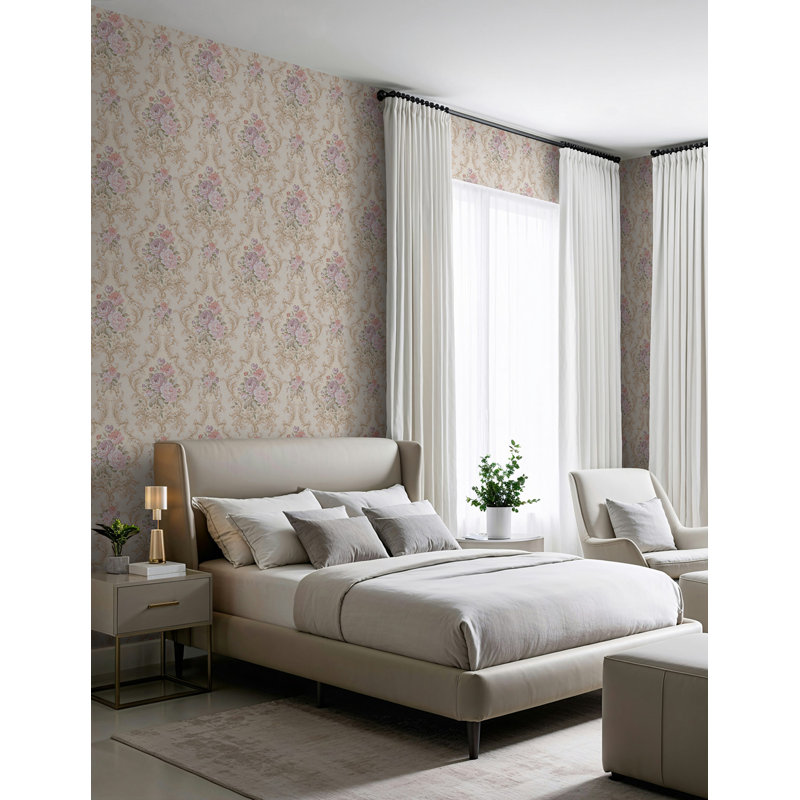 Papier peint floral camouflé Seabrook Designs, Brun clair / rosé