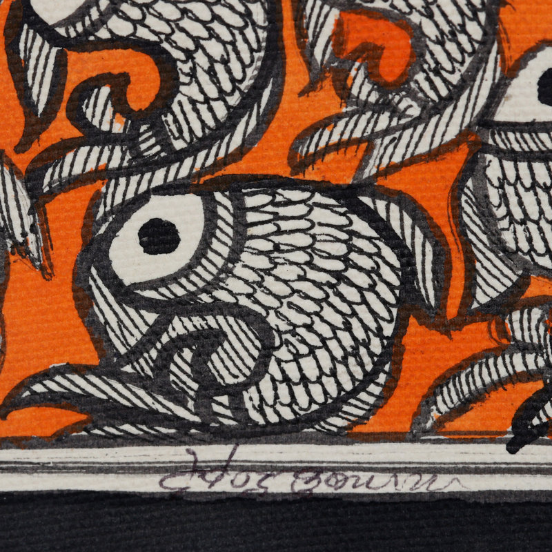«Ivy Bronx Handmade Fish Tale», peinture de Madhubani