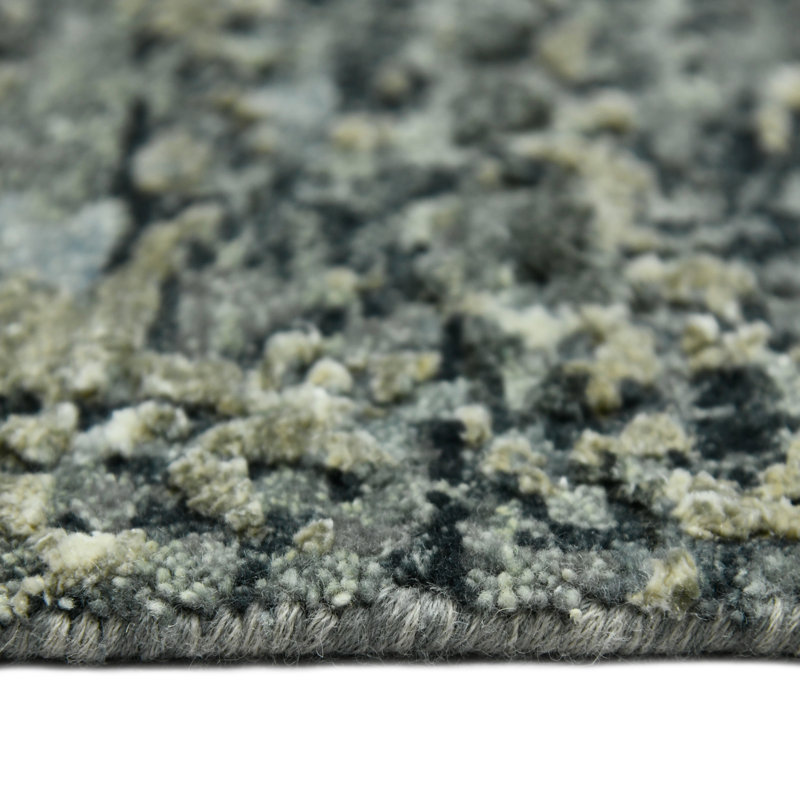 Annastashia Abstract Handmade Hand-Knotted Indoor Use Only Area Rug in Gray/Light Blue/Ivory, Rectangle 2' x 3'