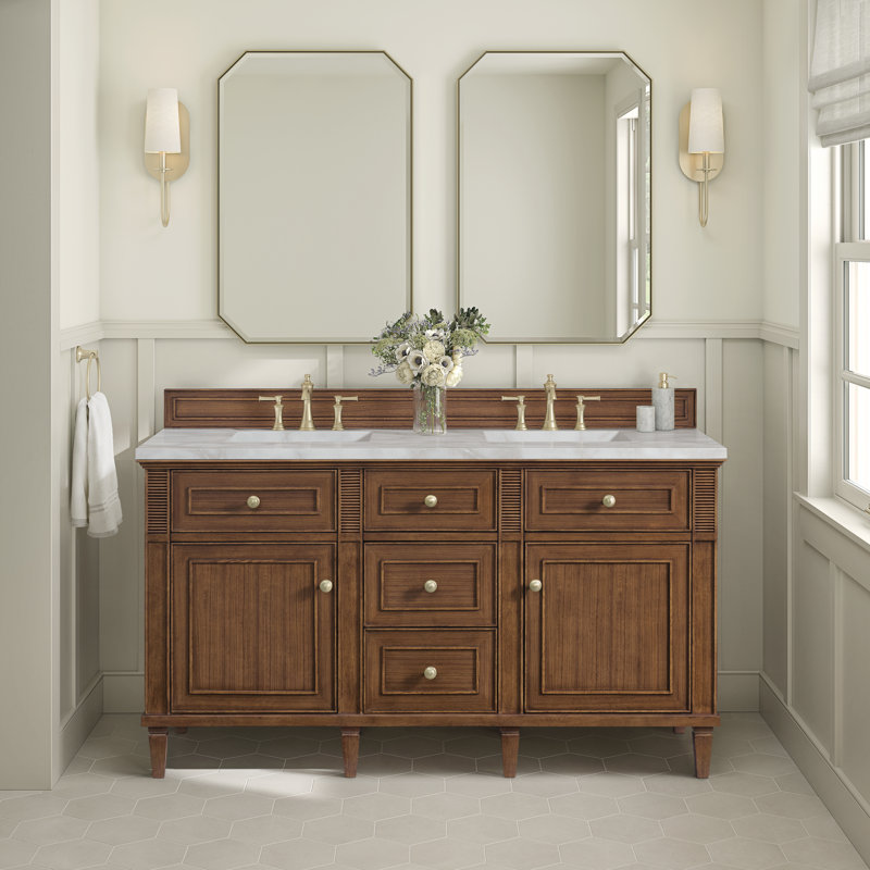 Lorelai 60 in. Double Vanity, Mid-Century Walnut, Victorian Silver, 8" Widespread