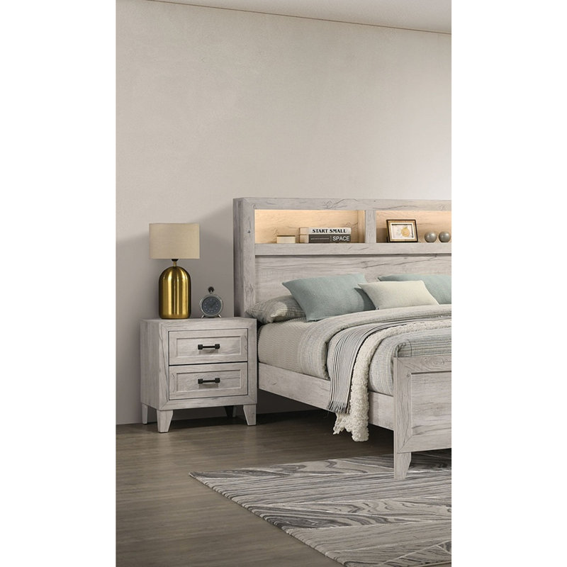 Table de chevet contemporaine en mélamine blanc délavé 1pc