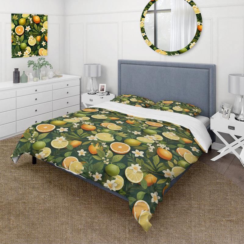 Citrus Zest Tropical Pattern IV Duvet Cover, Queen Duvet Cover + 2 Standard Shams