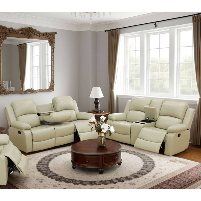Ensemble de salon inclinable en similicuir 2 pièces, Beige