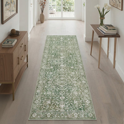 Tapis d'intérieur vert jade lavable à la machine Aria avec envers antidérapant