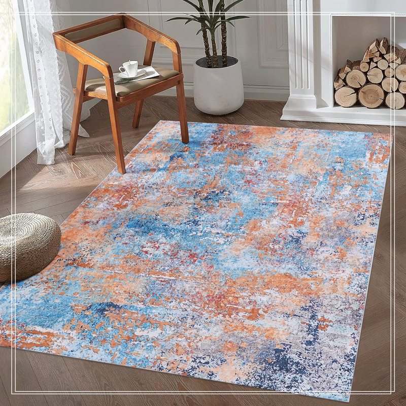 Area Rug For Living Room, Washable Rug, Low-Pile, Non-Slip, Non-Shedding, Foldable, Kid & Pet Friendly - Area Rugs For Living Room, Bedroom, Kitchen, Dining Room Rug, (Multi)
