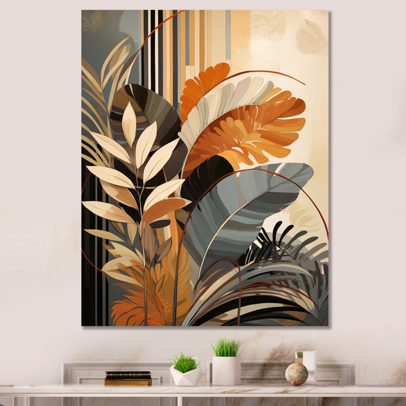 Funky Foliage In Terracotta Tons - Abstract Botanicals, art mural, H 40 po x l 30 po x P 1,5 po, Toile tendue