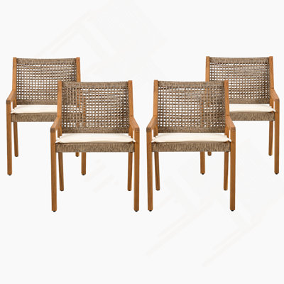 ENSEMBLE DE CHAISE DE SALLE À MANGER EXTÉRIEURE - Bois d'acacia et osier avec mobilier de patio à coussin crème - Finition teck et brun wicke, convient aux grands rassemblements