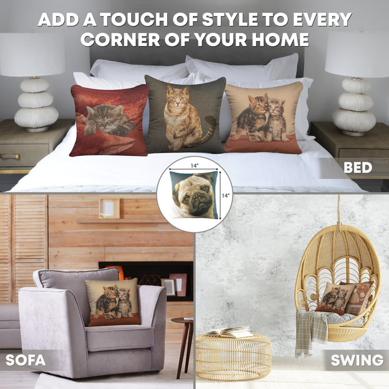 Pug Face Blue Cotton Euro Cushion Cover