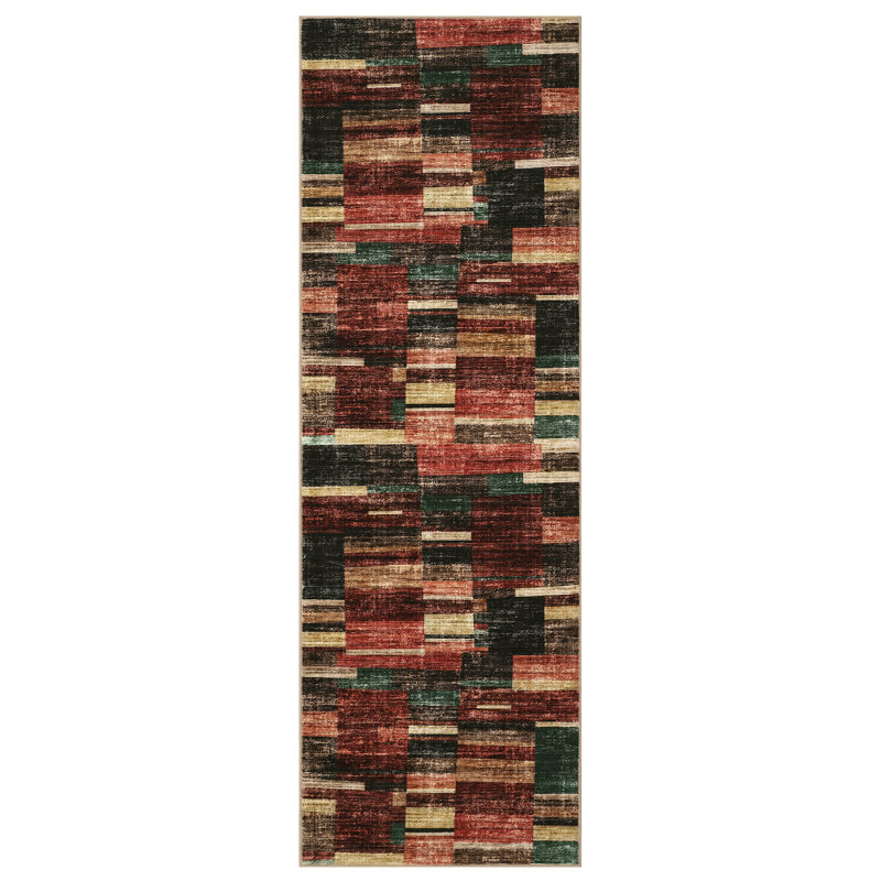 Geometric Washable Area Rugs for Office Home, Red, Rectangle 6' x 9'