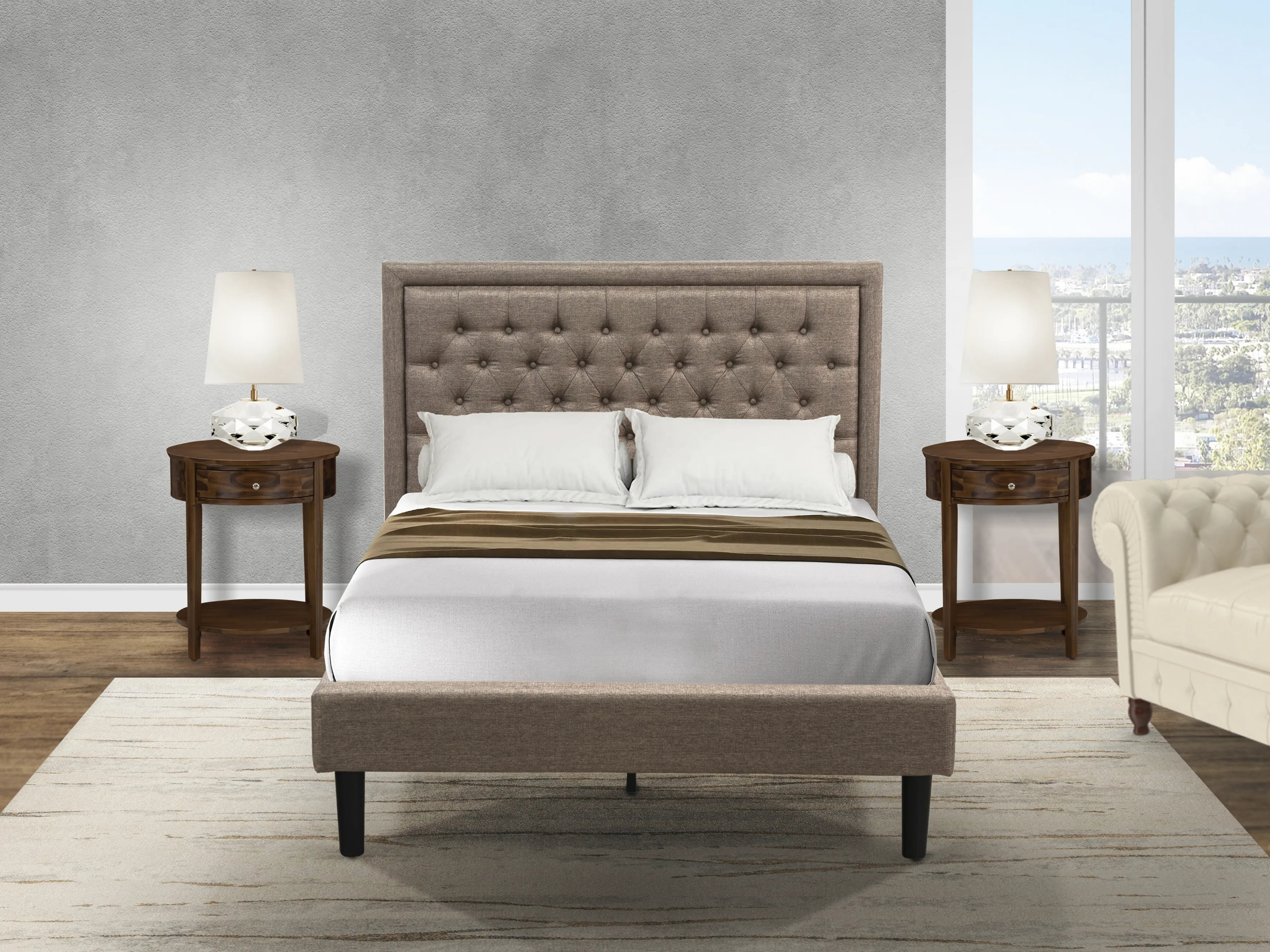 East West Furniture KD16F 2HI08 3 Pc Bed Set 1 Platform Bed Frame