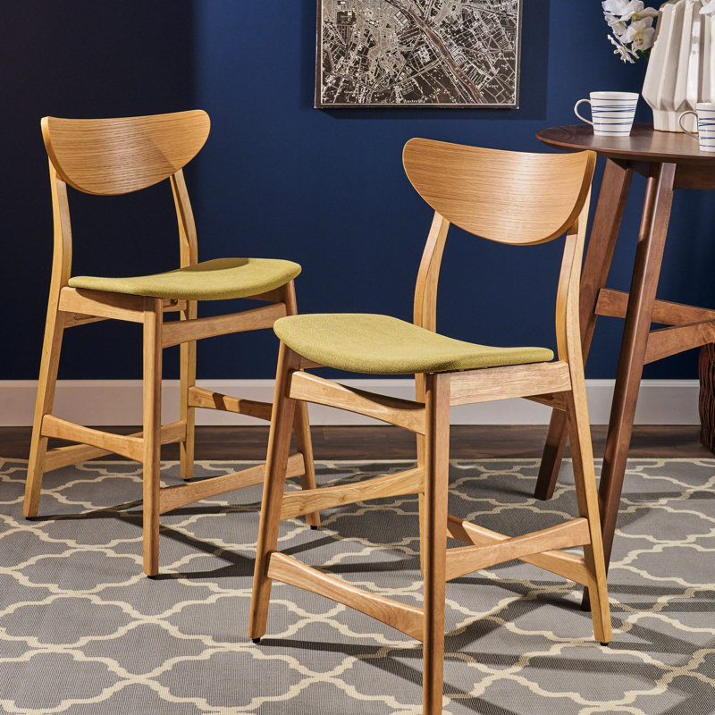 2 chaises à hauteur de comptoir - siège en tissu, look rétro-moderne, bois d'hévéa véritable, hauteur 36,50 po, largeur 18, profondeur 20, capacité de 300 lb