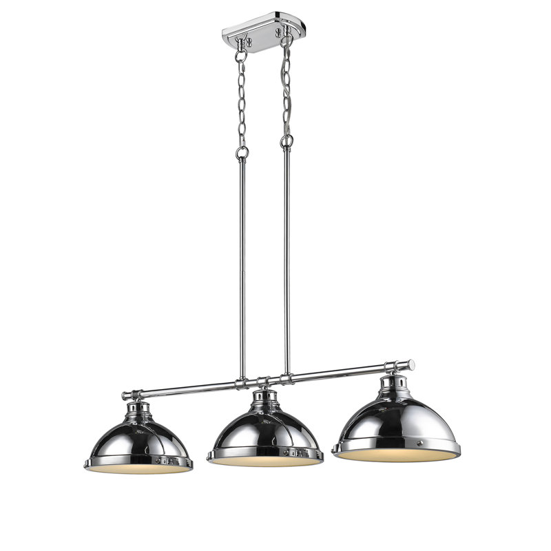 Luminaire suspendu en forme de dôme à 3 lumières pour îlot de cuisine Drakeford, Chrome, Chrome