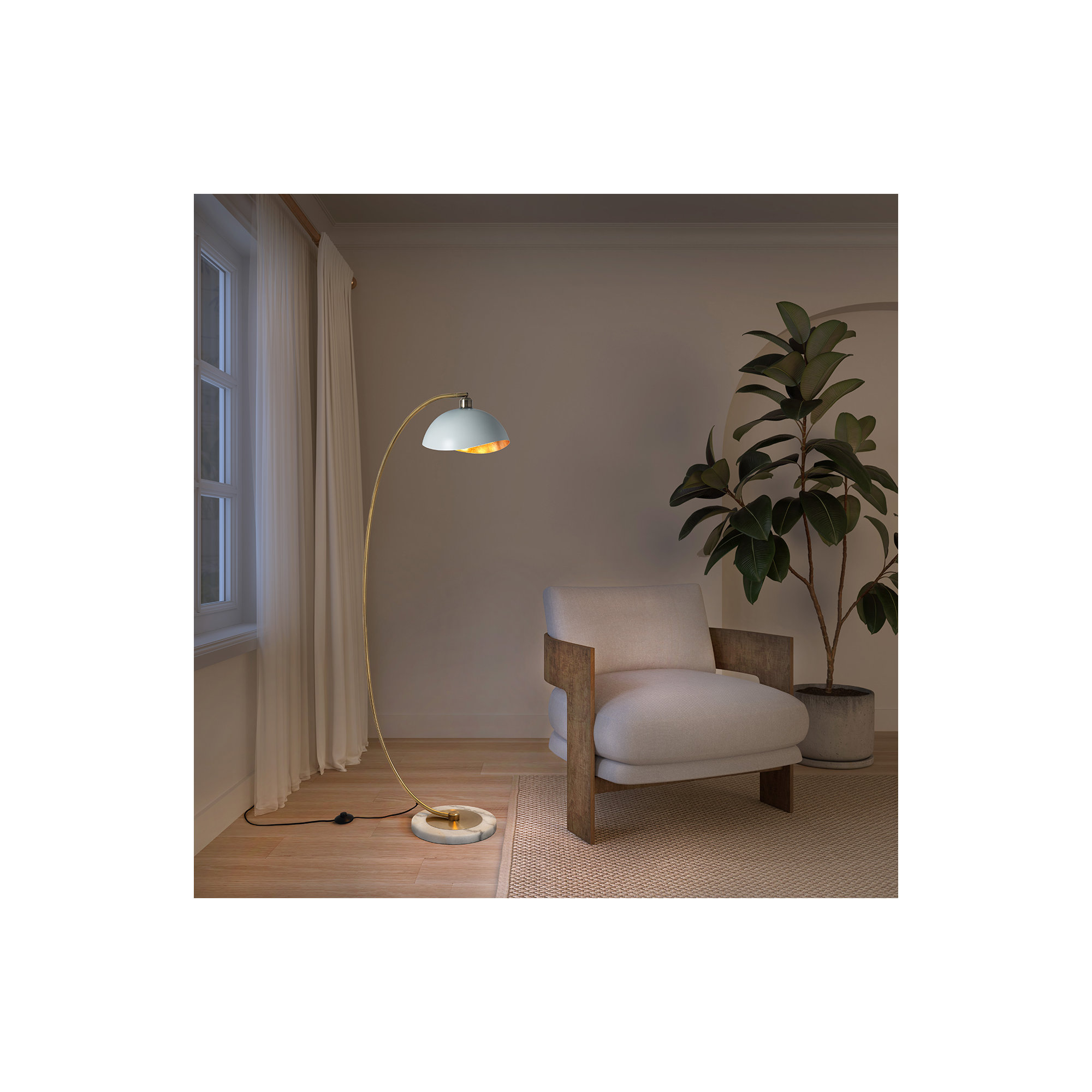 Luna Bella 60" Arched Floor Lamp, White, White