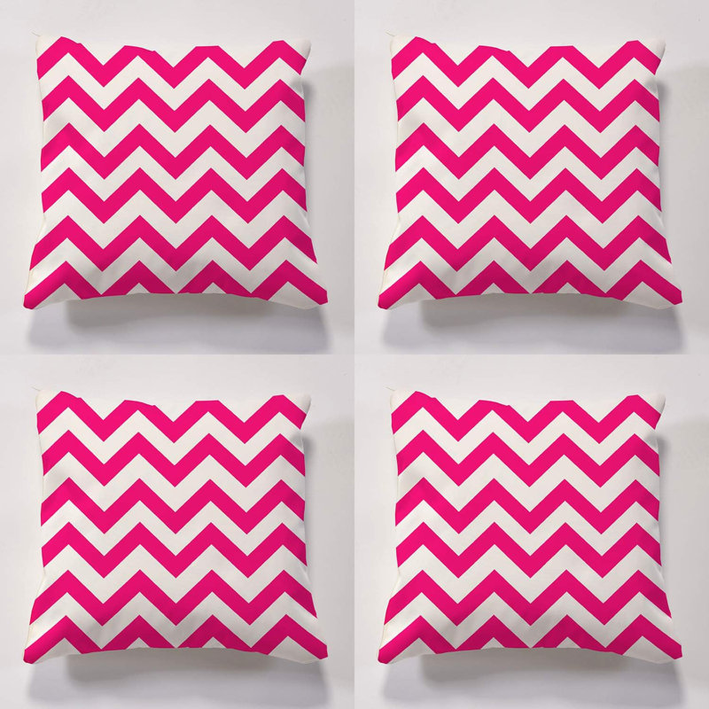 Askegard Indoor / Outdoor Chevron Square Throw Cushion, Pink/White