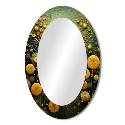 Green and yellow abstract botanical plants 2 - Green Oval Wall Mirror Decor