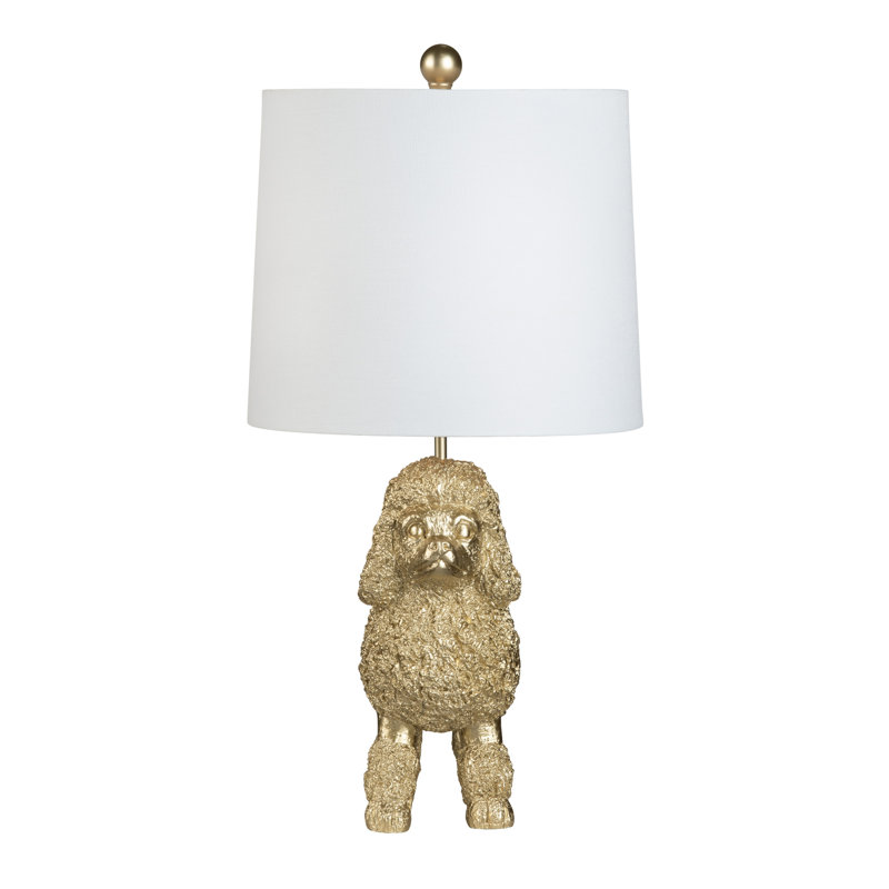 Lampe de table chien en résine avec abat-jour en lin, Doré