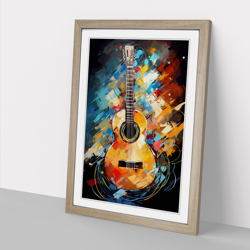 Acoustic Guitar Modern Framed Print, Oak, 46cm H x 34cm W x 2cm D