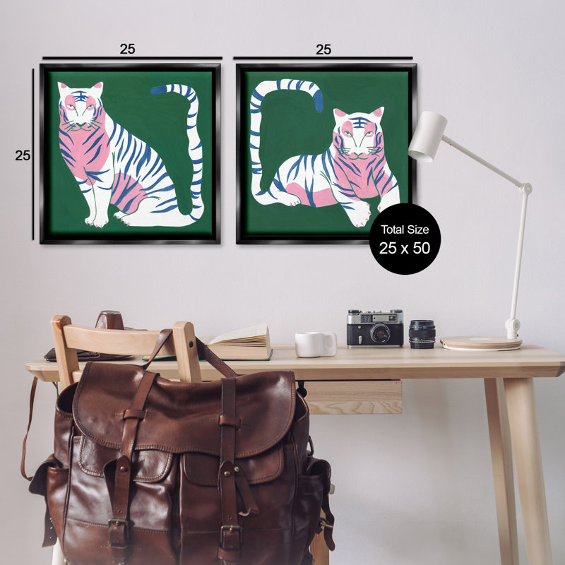Ensemble de 2 cadres flottants Fierce Lounging Tigers, design par Melissa Wang, H 25 po x l 25 po