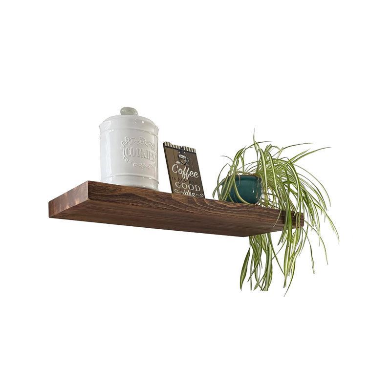 Pine Floating Shelf, Medium Brown, 2" H x 24" W x 12" D