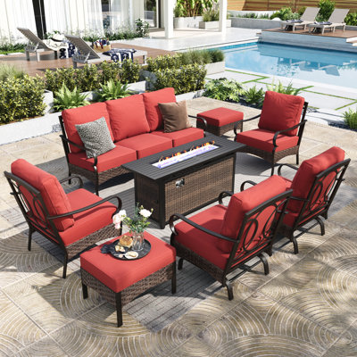 Ensemble de mobilier de véranda pour 5 personnes avec table de foyer et chaises longues berçantes