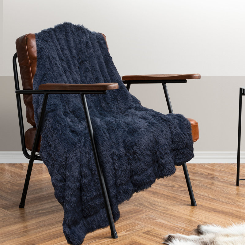 Reversible Faux Fur and Fleece Throw Blanket, 50"x60"