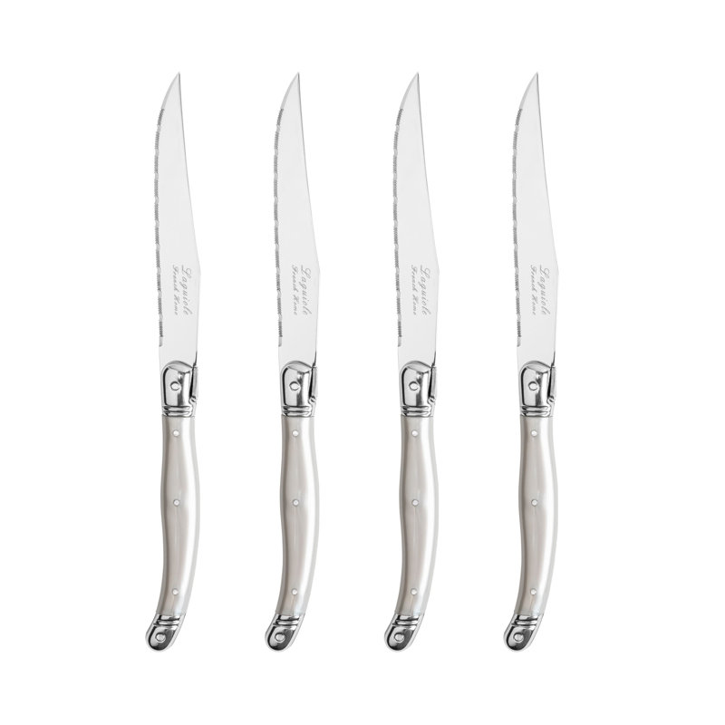 French Home Laguiole Steak Knives, 4-Piece Set, Pewter