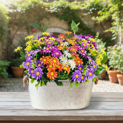 10pcs/set Artificial Little Daisy Flowers Mix Color 13in Uv Resistant Colorfast Plastic Plants Home Wedding Windows Outdoor Decor Diy Artificial Flowers