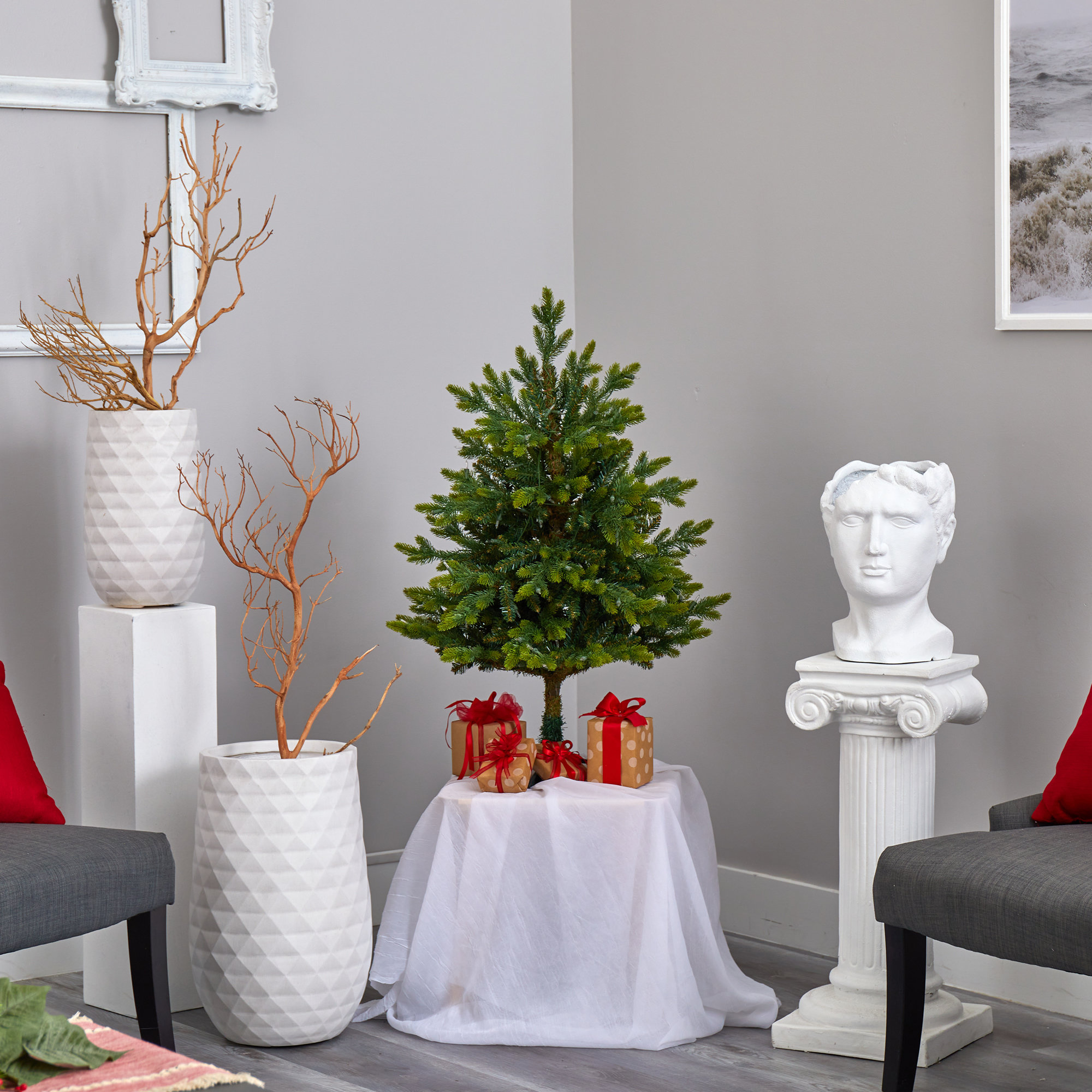 Lighted Artificial Fir Christmas Tree, 3' H