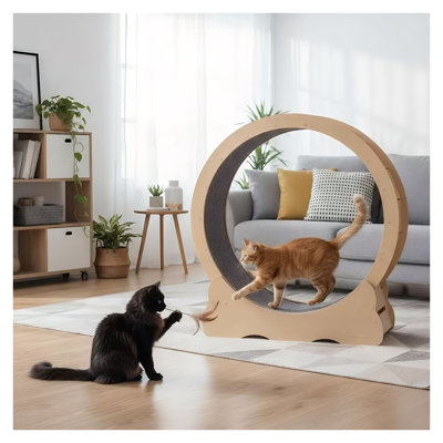 Grande roue d'exercice en bois naturel pour animaux domestiques
