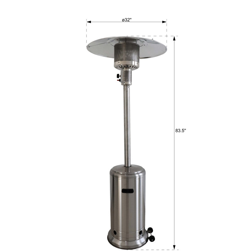 46,000 Standing Patio Heater - Efficient Heat Generation, Steel Gray Look, 67.91 Lb Weight, Shut-Off Valve 46000 Turns Chilly Evenings Comfortable, Aluminium Structure, 35 In Package Height, Smooth