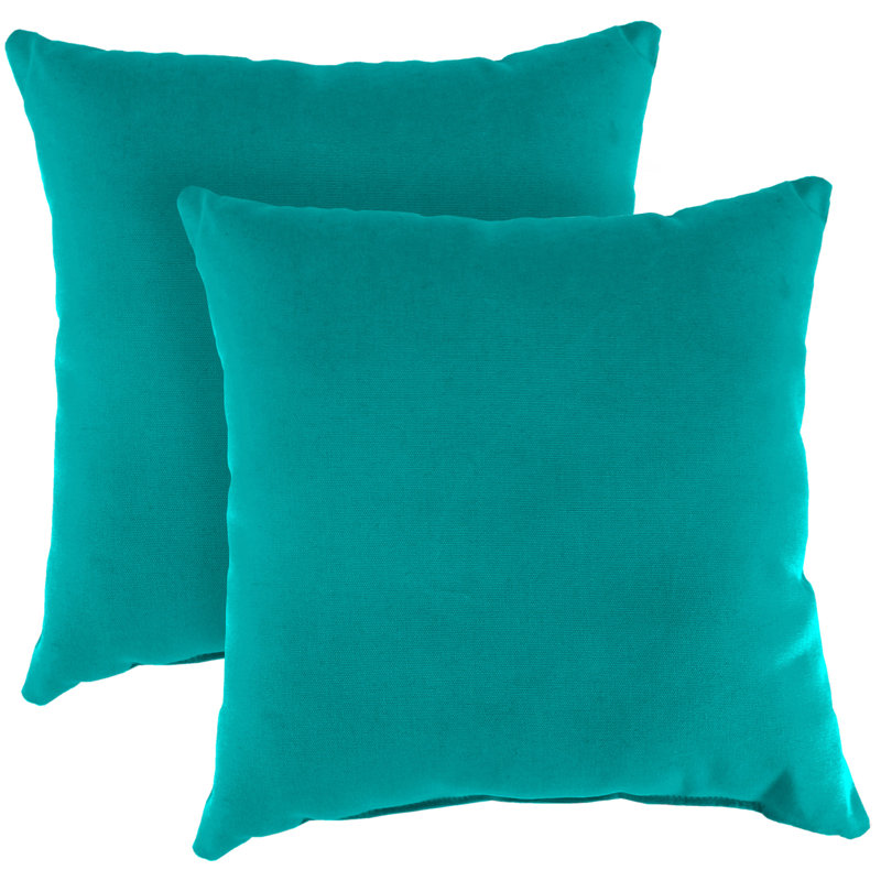 Sunbrella Outdoor Throw Pillow, Canvas Aruba Aqua, 16" H x 16" W
