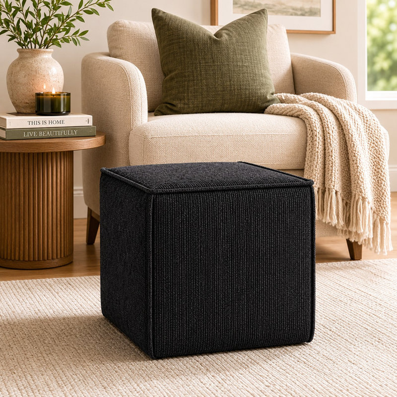 Pouf Pontchartrain, chenille, noir, Noir
