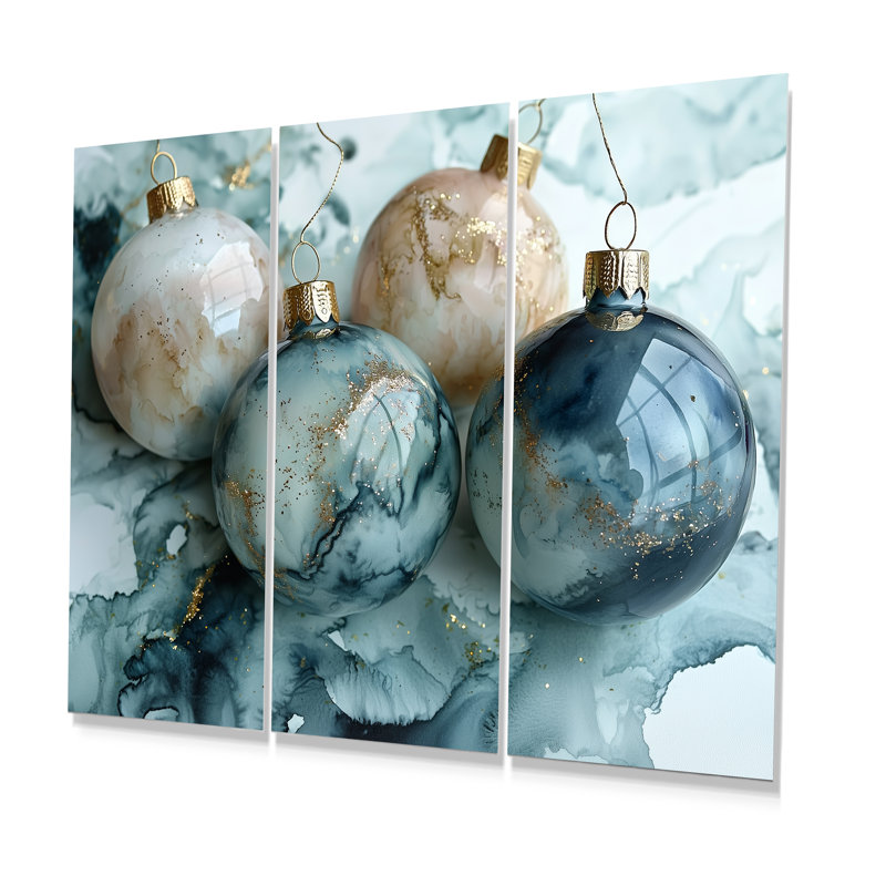 Ornement vert or scintillant I - ensemble de décoration murale de Noël, Métal métal, H 40 po x l 60 po x P 1 po
