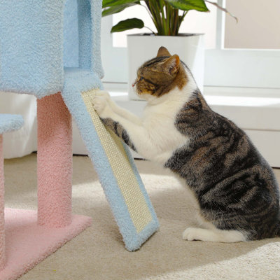 Flower Cat Tree With Hammock, Cat Tower With Scratching Posts, Cat Condo With Pink Top Perch