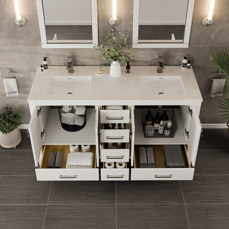 London 60" Double Bathroom Vanity, White