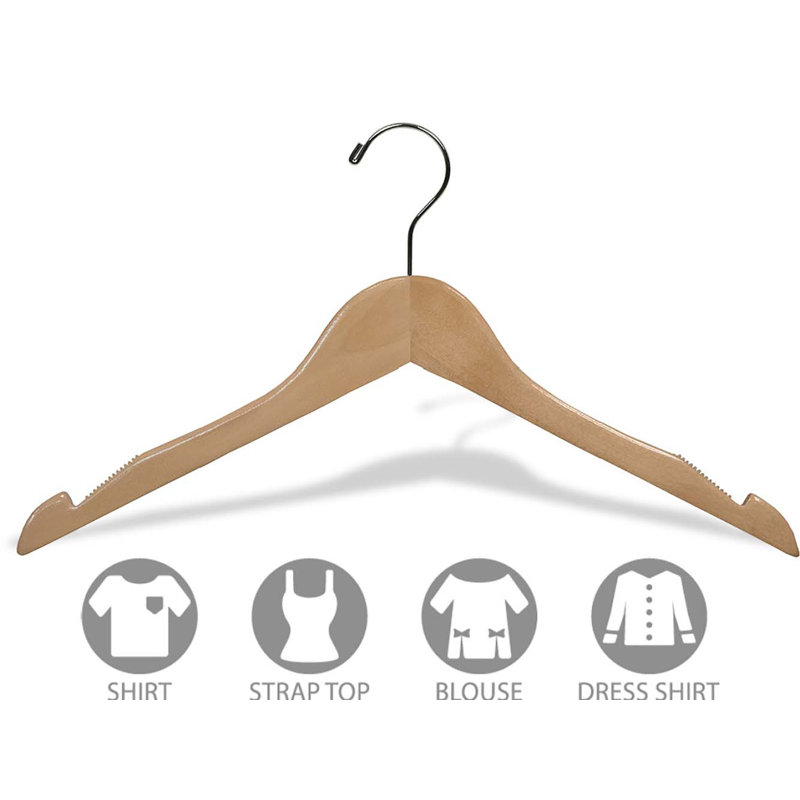 Cintre en bois antidérapant, Neutre / chrome, 100