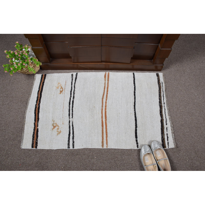 Turkish Rug Door Mat in Neutral Tones with Striking Brown Stripes for Entryway Aesthetics