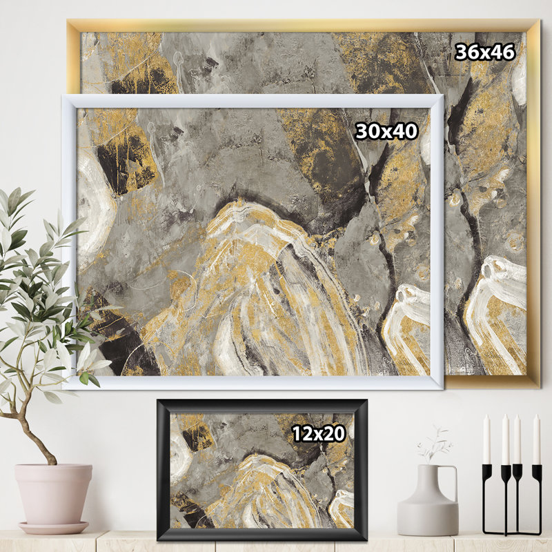 «Painted Gold Stone», reproduction sur toile encadrée, H 30 po x l 40 po x P 1,5 po, Cadre argenté