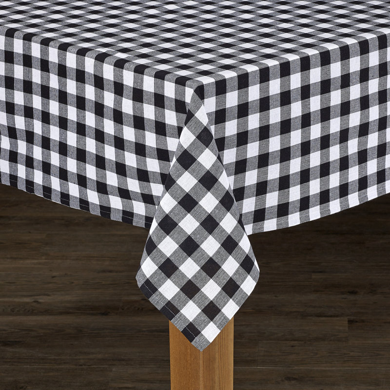 Andreas Gingham 100% Cotton Square/Oval Tablecloth, 60" W x 104" L, Black