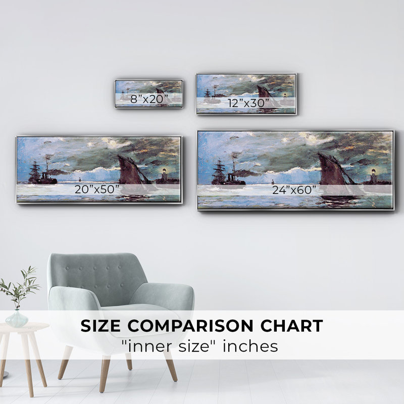 Seascape by Monet- Framed Canvas, 12" H x 30" W