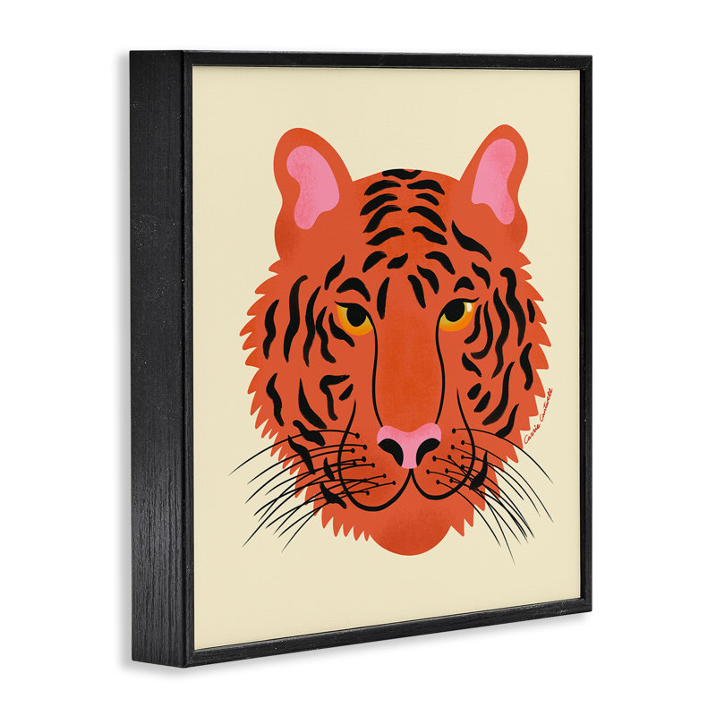 Estampe numérique moderne avec visage de tigre sauvage, design par Carrie Cantwell, Giclée encadrée noir minuit