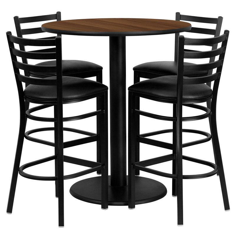 Ensemble de table ronde en noyer laminé 36 po avec 4 tabourets de bar en métal Hemant