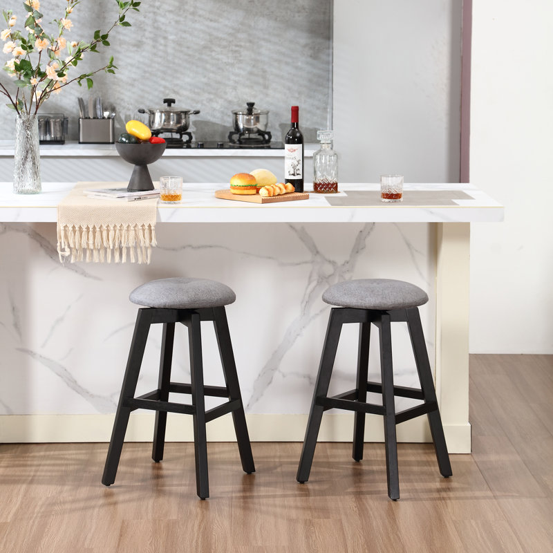 Liseta Swivel Upholstered Counter Stool with Solid Wood Frame, 2, Gray, Black