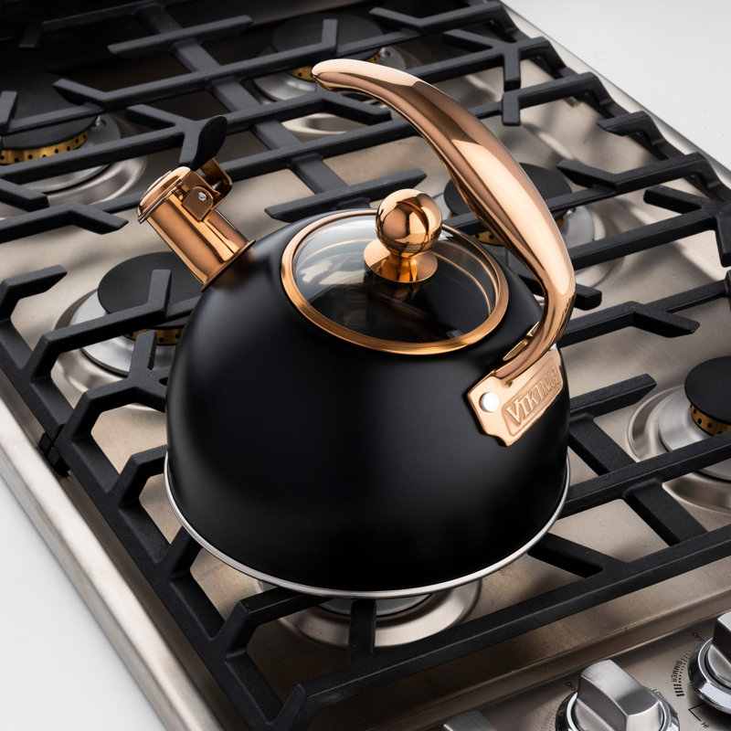 Viking 2.6-Quart Stainless Steel Kettle with 3-Ply Base, Matte Black/Copper