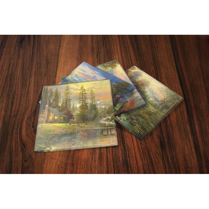 (Symboles) Ensemble de sous-verres en verre Starfire, Thomas Kinkade / Scènes de montagne
