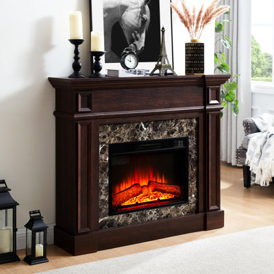Fireplace Electric Freestanding Heater 45.47"W*11.8"D*40"H Cherry Color 3D Flame Effects Three Levels - Dimensional Design Smooth Surface Classic Style Sense Realistic Remote Control Timer