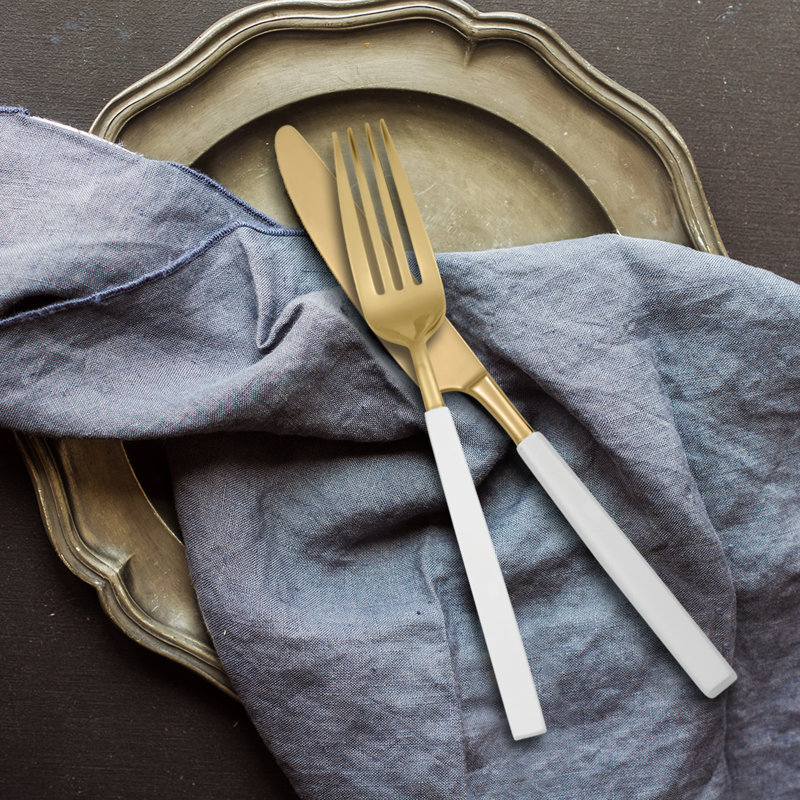 Marion White and Gold Stainless Steel 5-Piece Flatware Set